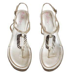 🥂LILLY PULITZER Good As Gold Metallic Wedge Platform Sandals 7.5M🥂
